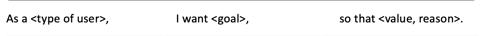 As a <type of user>, 
I want <goal>, 
so that <value, reason>. 