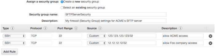 Create a new security group screenshot